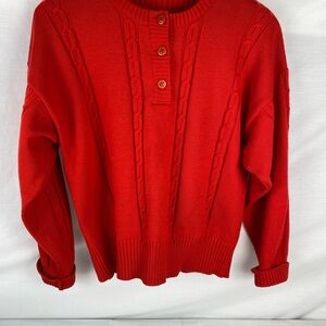 VTG Red Wool Cable Knit Holt Renfrew Italy women bat wing sleeve Sweater med